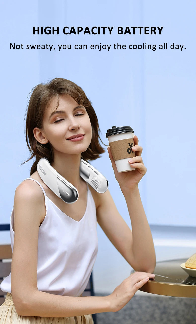 Wearable Neck Fan with LED Display – 360° Portable Cooling Fan, 5 Speeds & Low Noise Design