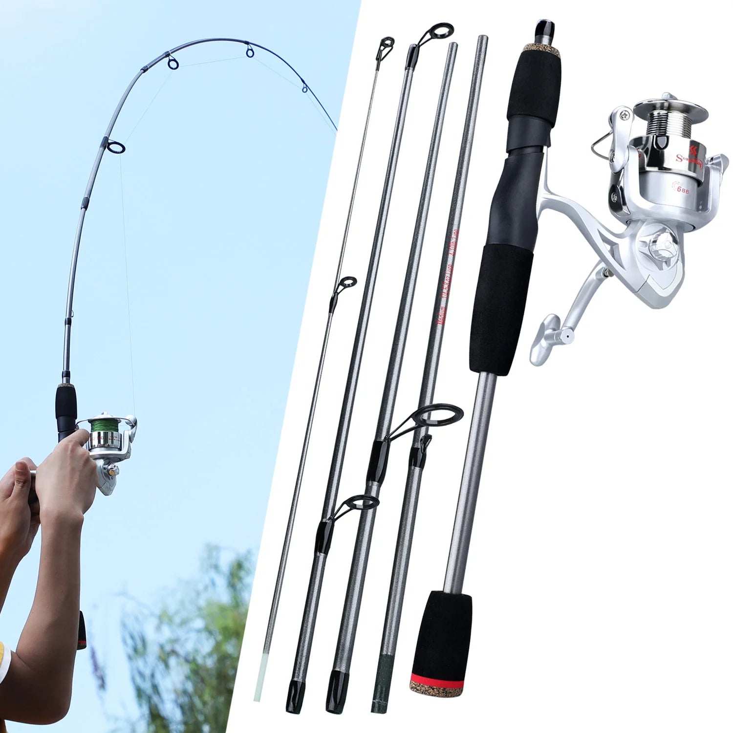 Heavy Duty Carbon Fiber Fishing Rod Combo – Portable Spinning Rod & Reel Set with Accessories
