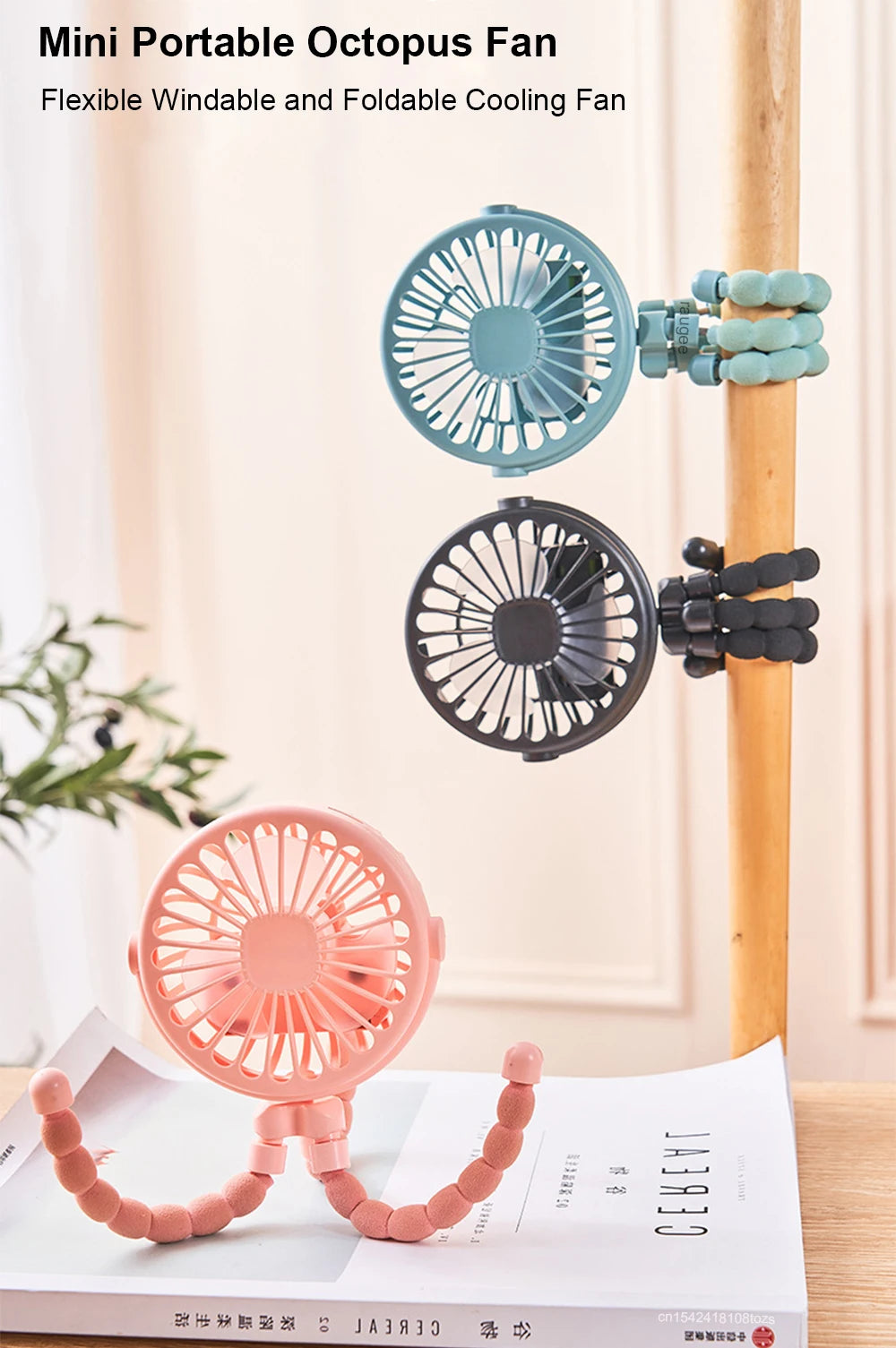 Mini Rechargeable Clip Fan – 360° Rotating Stroller, Bike & Car Tripod Fan