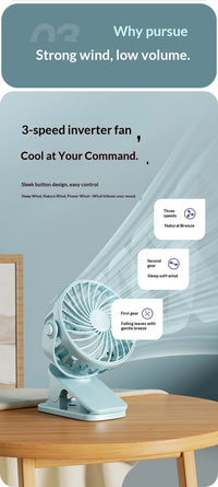 Portable Rechargeable Clip Fan – 720° Rotating Hanging Fan with Night Light for Camping & Outdoor Use