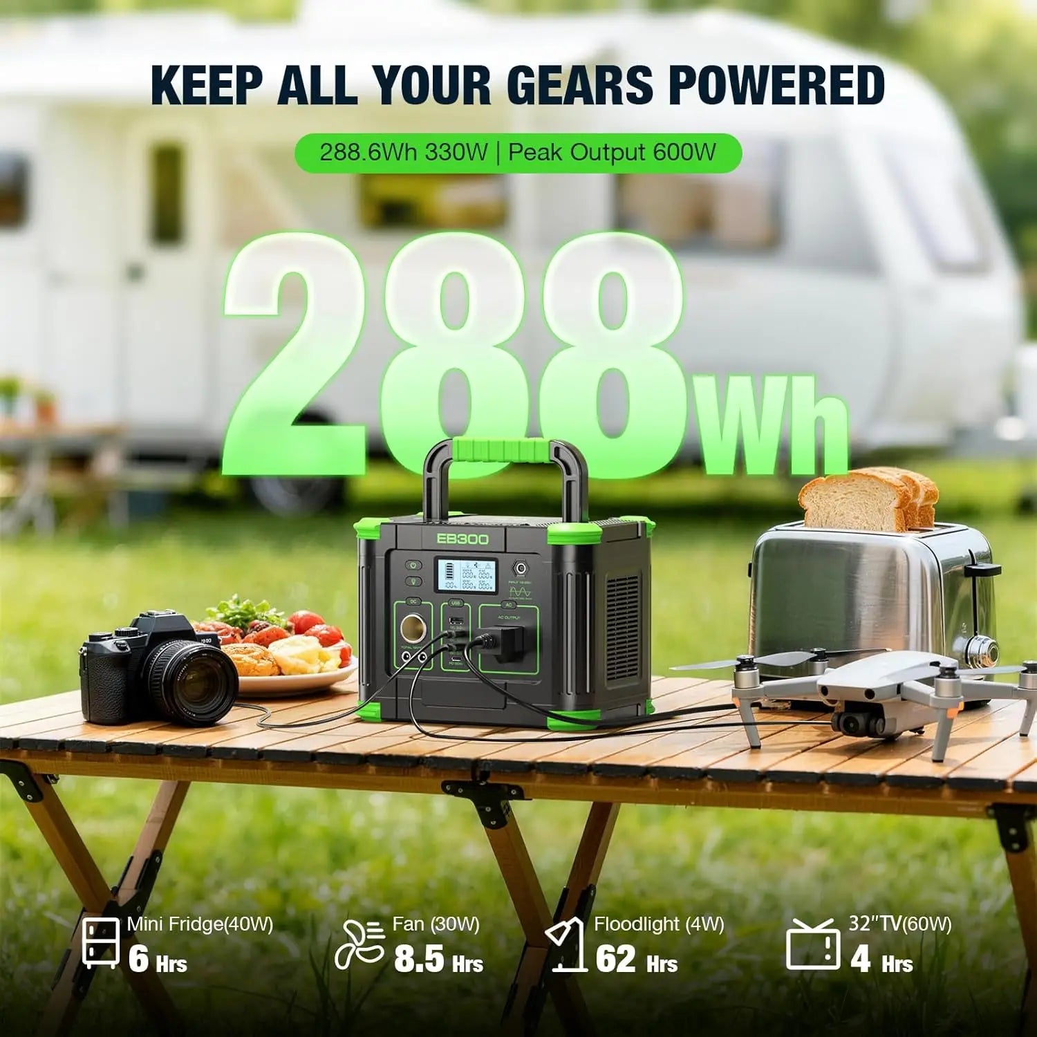 EB300 Portable Power Station Solar Backup Generator