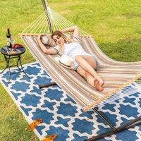 Quilted Double Hammock with Stand for Outdoor Use