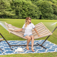 Quilted Double Hammock with Stand for Outdoor Use