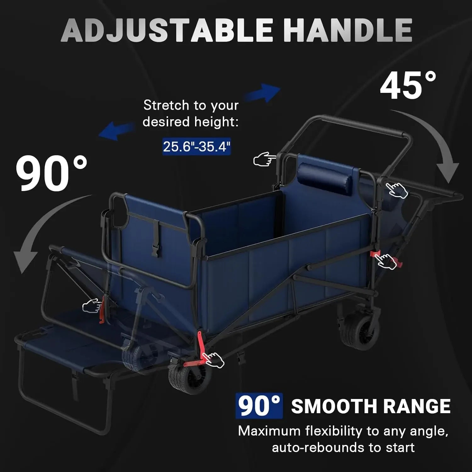 Heavy Duty Folding Wagon Cart - 2-in-1 Collapsible Utility Cart with 650lb Capacity, All-Terrain Wheels & Brakes, Blue