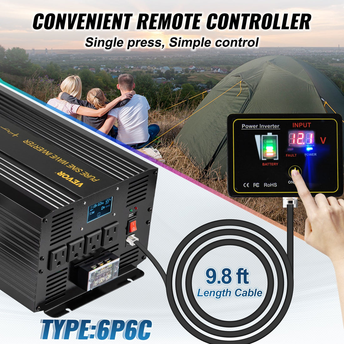 3500W Pure Sine Wave Power Inverter – Reliable 12V to 120V Converter for RV, Car & Solar Systems